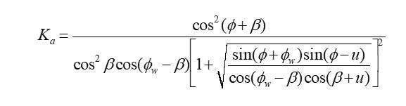 Coulomb active earth pressure coefficient